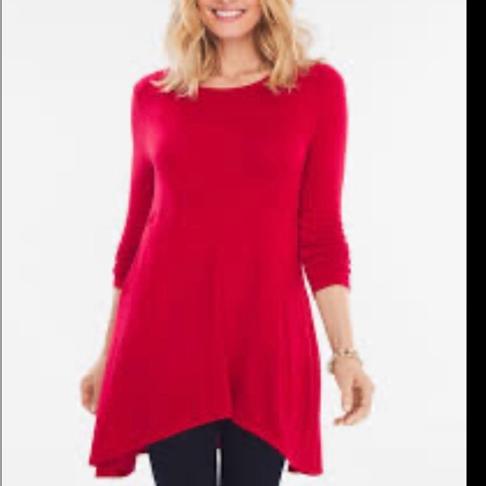 Chico's Red Asymmetrical Tunic with 3/4 Sleeves